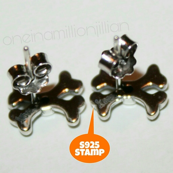 Sterling Silver CZ Goth Crossbone Earrings - Picture 4 of 5